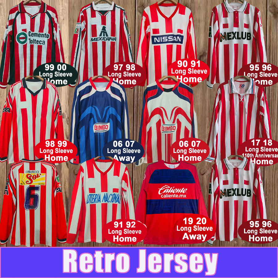 1999 2000 L.GARCIA Retro Mens Long Sleeves Soccer Jersey Home Away Red White Blue Football Shirt chIVaS Vintage Adult Uniforms