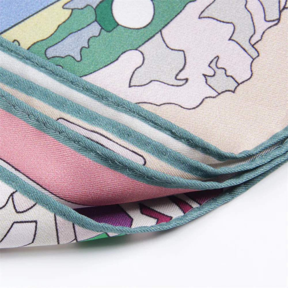 POBING Curled Twill Silk Scarf Women Leather Boots Double Side Printed Square Scarves Wraps Echarpes Foulards Femme Hijab 90CM 251230