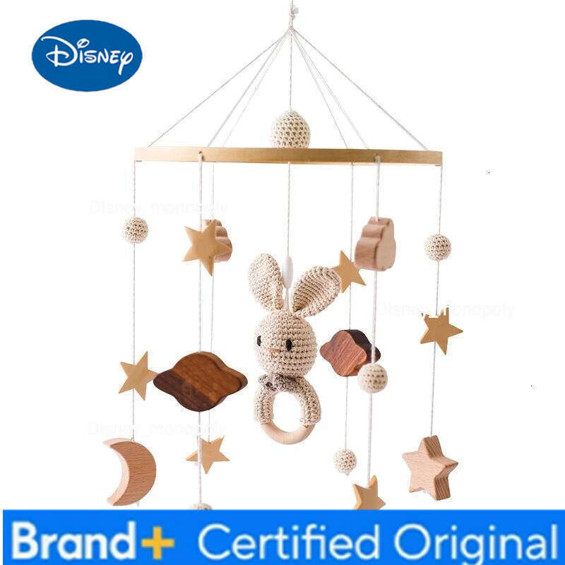 Disney Baby Wooden Cartoon Rabbit Hanging Rattles Hanger Crib Mobile Bed Bell Wood Toy Holder Arm Bracket Kid Gifts H260126