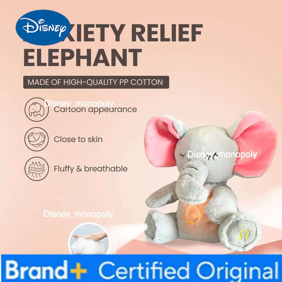 Disney 4 Modes Baby Breathing Soothing Elephant Plush Sleeping Companion Music and Light Doll Sensory Stuffed Toy Kids Gift H2601261