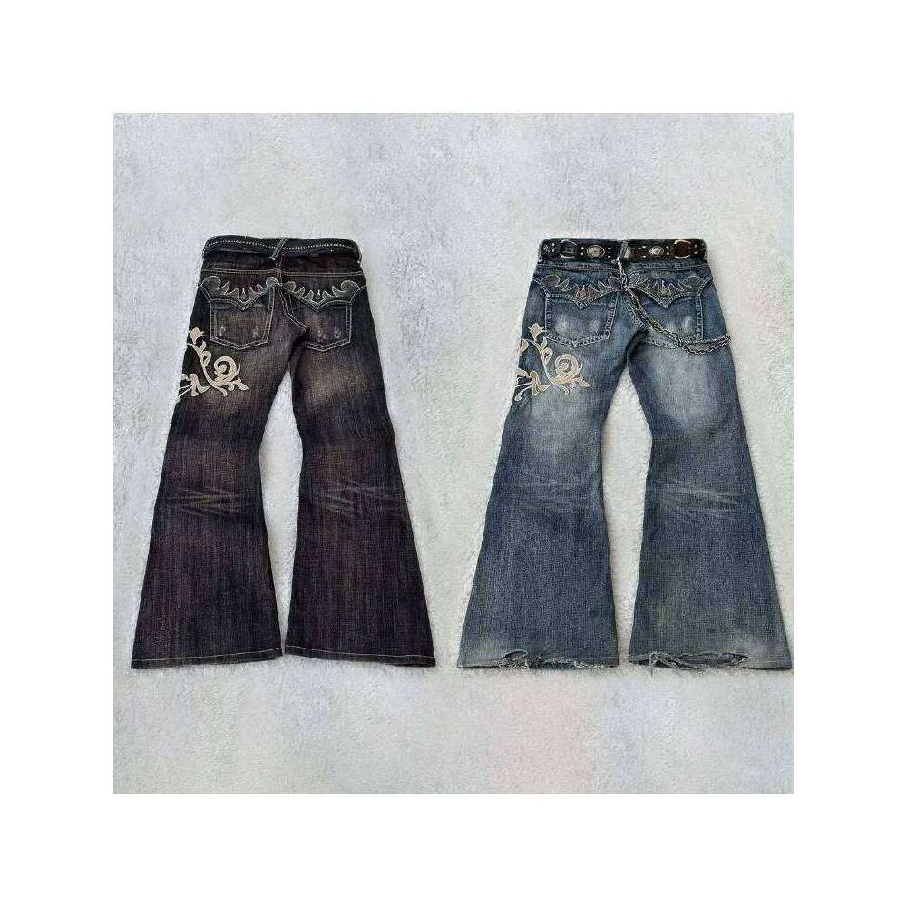 HOUZHOU Vintage Embroidery Patchwork Women Flared Jeans Y2k Harajuku Wide Leg American Style Denim Pants Baggy Punk Streetwear C260126 - view 3