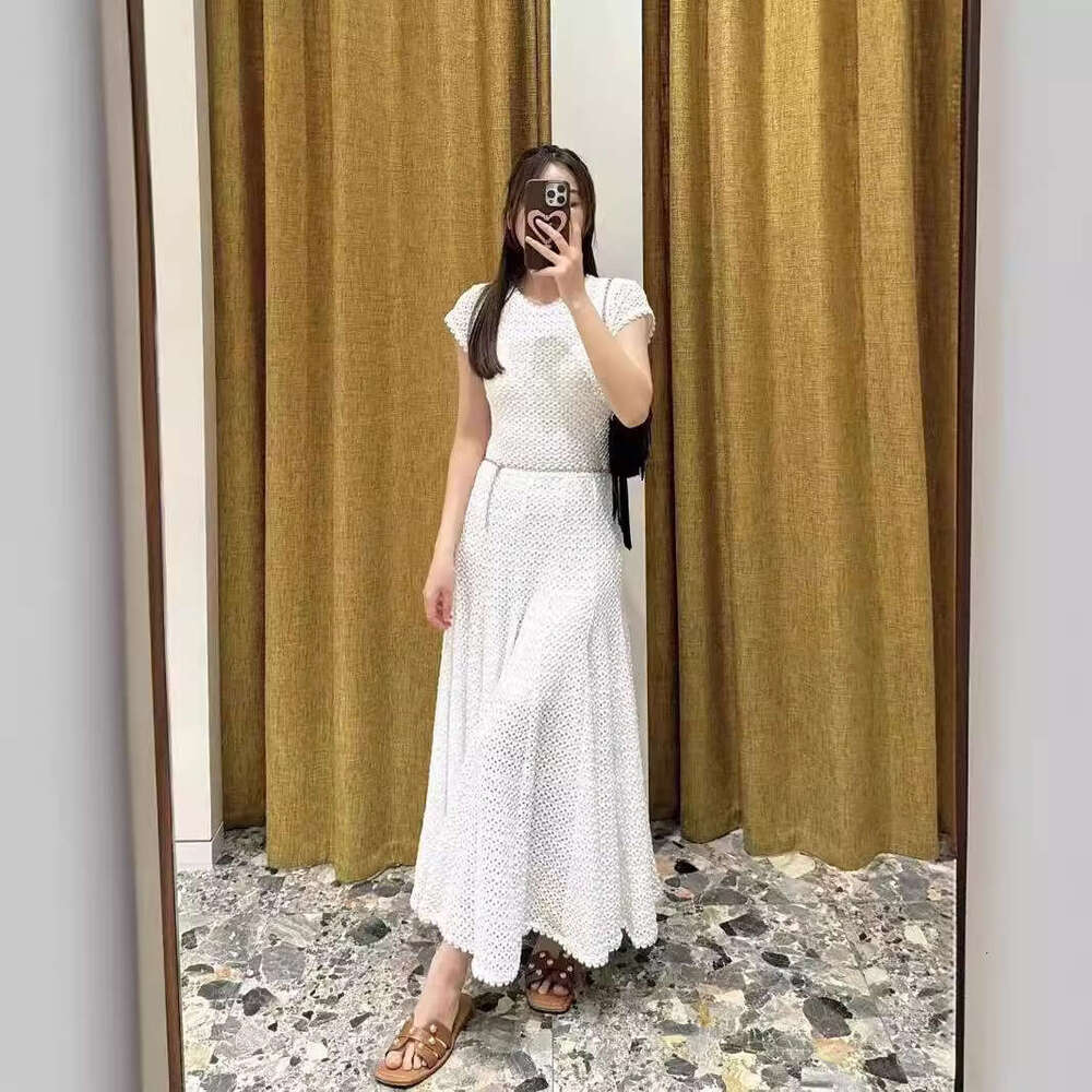 2026 Summer New Sweet Embroidered Hollow Crochet Belt with Aging Reduction, Long Elegant Dress