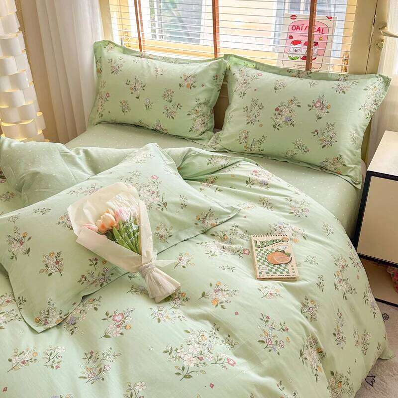 Chic Fresh Duvet Queen Soft 100% Cotton Floral Green Bedding Set with 2 Pillowcase Garden Botanical Comforter Cover Y260124