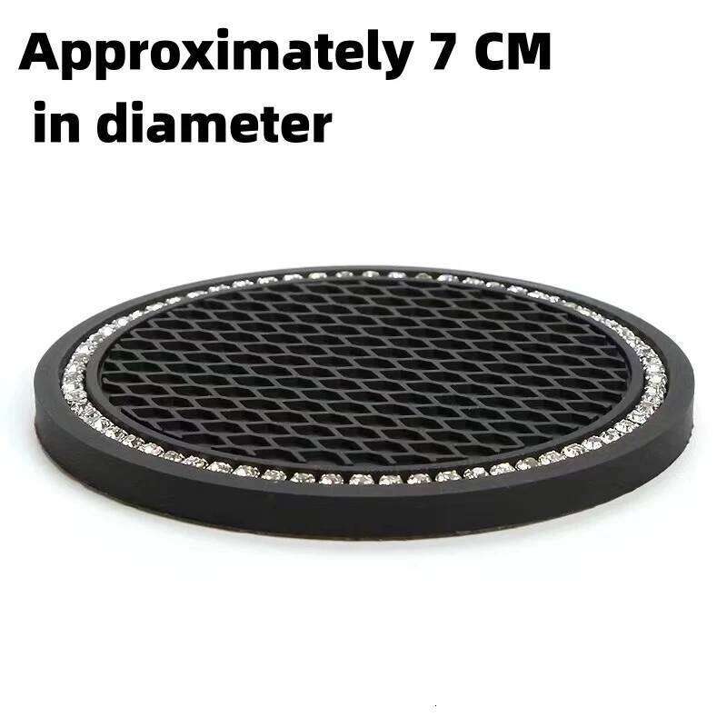 2pcs Non-slip Car Water Pad Crystal Rhinestone Rubber Mat for Bottle Holder Coaster Auto Interior Anti-skid Cup Holders 7cm