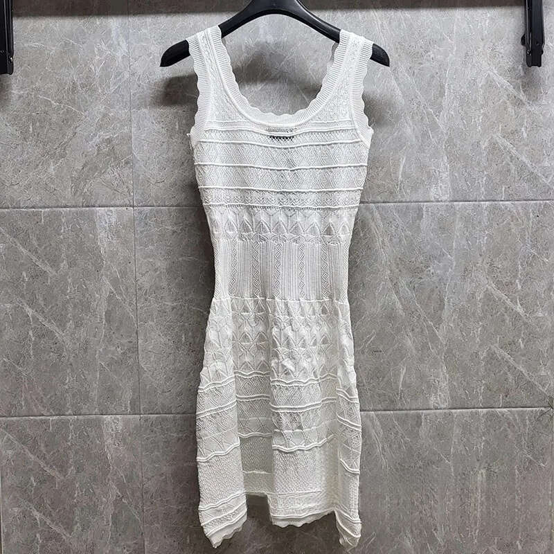 Designer Knitted Dress Slimming Low Round Neck Tank Top Dress Summer Street Style Wedding Date