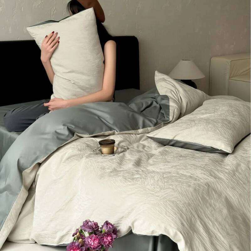 Home Textiles 200S Satin Jacquard Cotton Four-piece Set Simple Light Luxury Quilt and Sheet Style Y260124