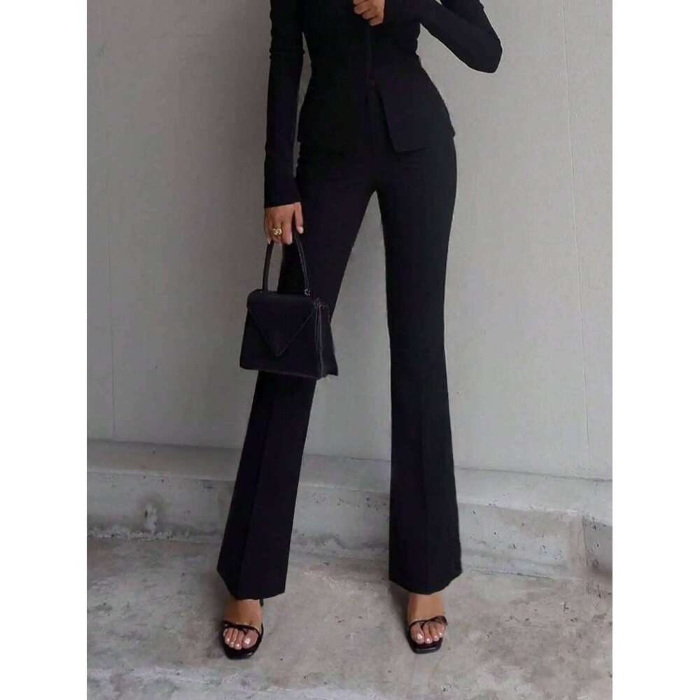 Ladies' solid color black casual elegant high waisted straight leg pants suitable for daily outings office commuting C260126 - view 4