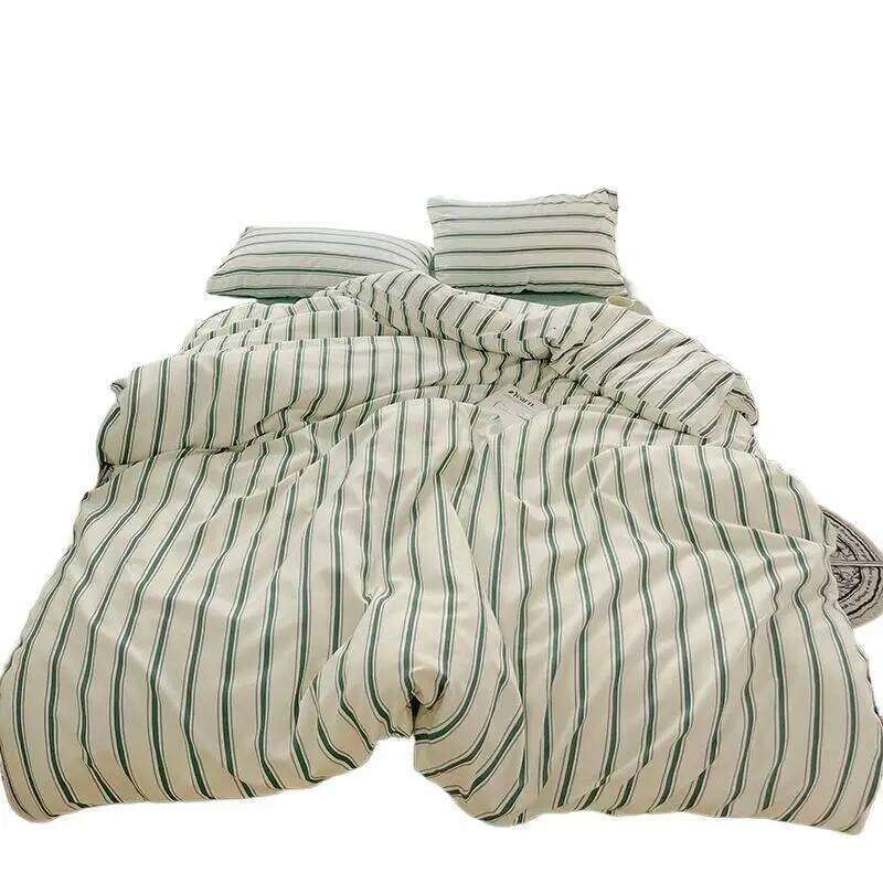 Bed Linen Duvet Cover Home Sheets Comforter Kpop Blogger Style Striped Four-piece Set Brushed Three-piece of Bedding Y260124
