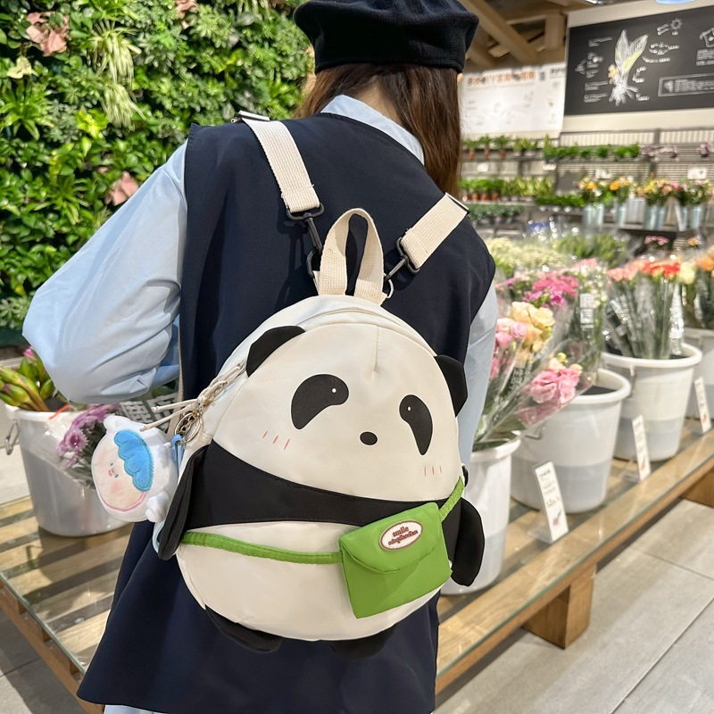 Artistic Large Capacity Style Panda Pattern Middle Student School Bag Girls Backpack National Trend