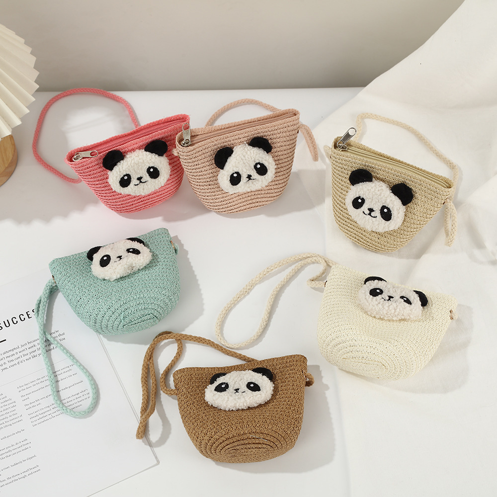 Little Panda Woven New Summer Beach Straw For Women Mini Cartoon Cute Phone Crossbody Small Bag