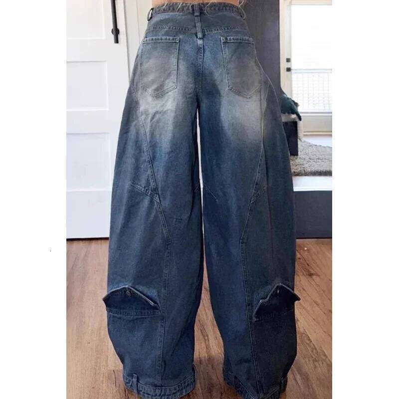 Y2K Women Loose Jeans Asymmetric Button Pocket Washed Jean Casual Harajuku High Street Grunge Denim Trouders Pants C260126 - view 6