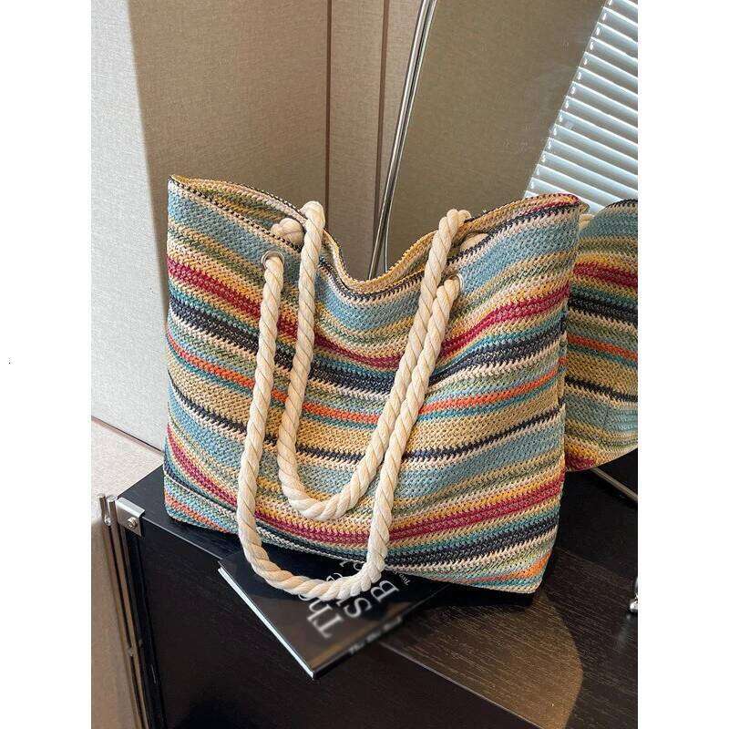 Female Fashion Retro Handbags Women's Nylon Woven Rainbow Casual Shoulder Bags Ladies Leisure Designer Luxury Hand Bag for Lady XJ260125