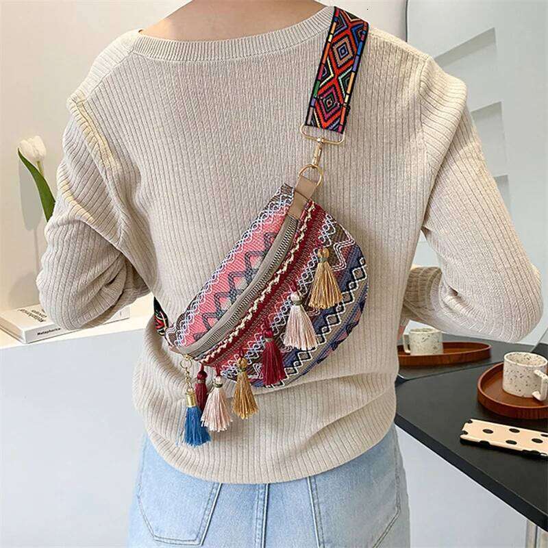 Canvas Woven Messenger Women's Tassel Waist Retro Leather Xinkan Ladies Shoulder Bag Fashion Trend XJ260125