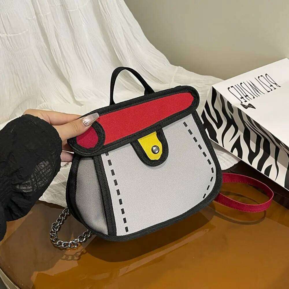 Cartoon Comic Crossbody Canvas Handbag Chain Shoulder All-match Coin Purse Line Painting Messenger Bag Students XJ260125