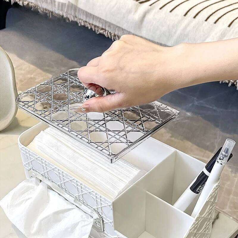 Luxury Rattan Pattern Tissue Box Premium Desktop Paper Dispenser Remote Control Organizer Compartmentalized Home Decor