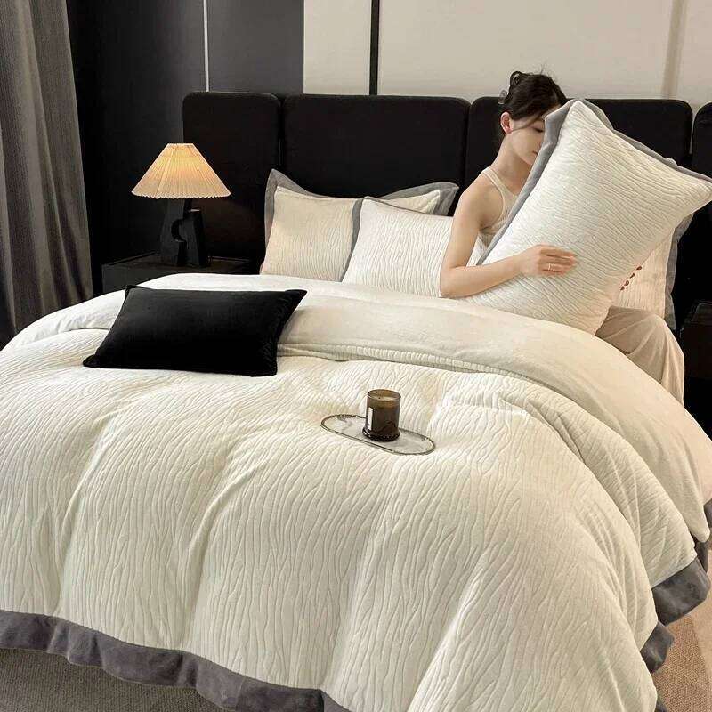 2024 New Class A Rotten Flower Milk Fleece Four-piece Set to Keep Comfortable - Neil Warm and comfortable Y260124