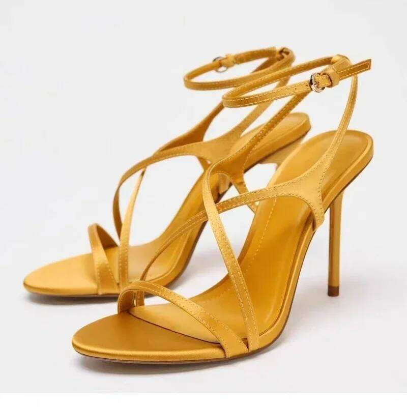 Satin Luxury High Heels Cross Naked Strap Sexy Banquet Dress Shoes Ladies Elegant Sandals Women Pumps