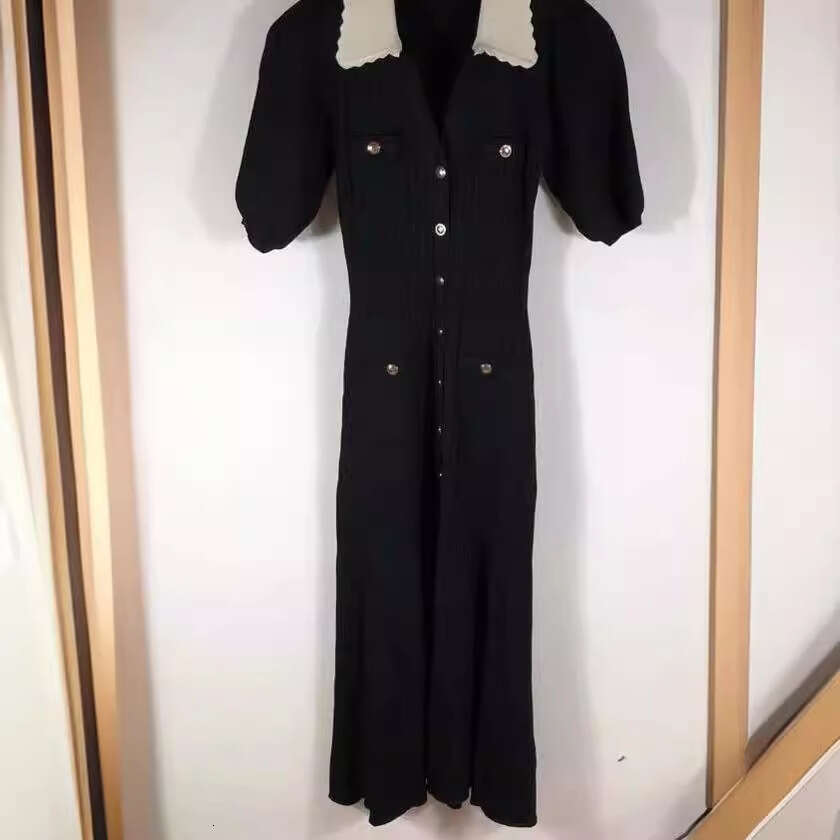 2026 Spring/Summer New Color blocked V-neck Fluffy Single breasted Short Sleeve Solid Color Knitted Dress for Women