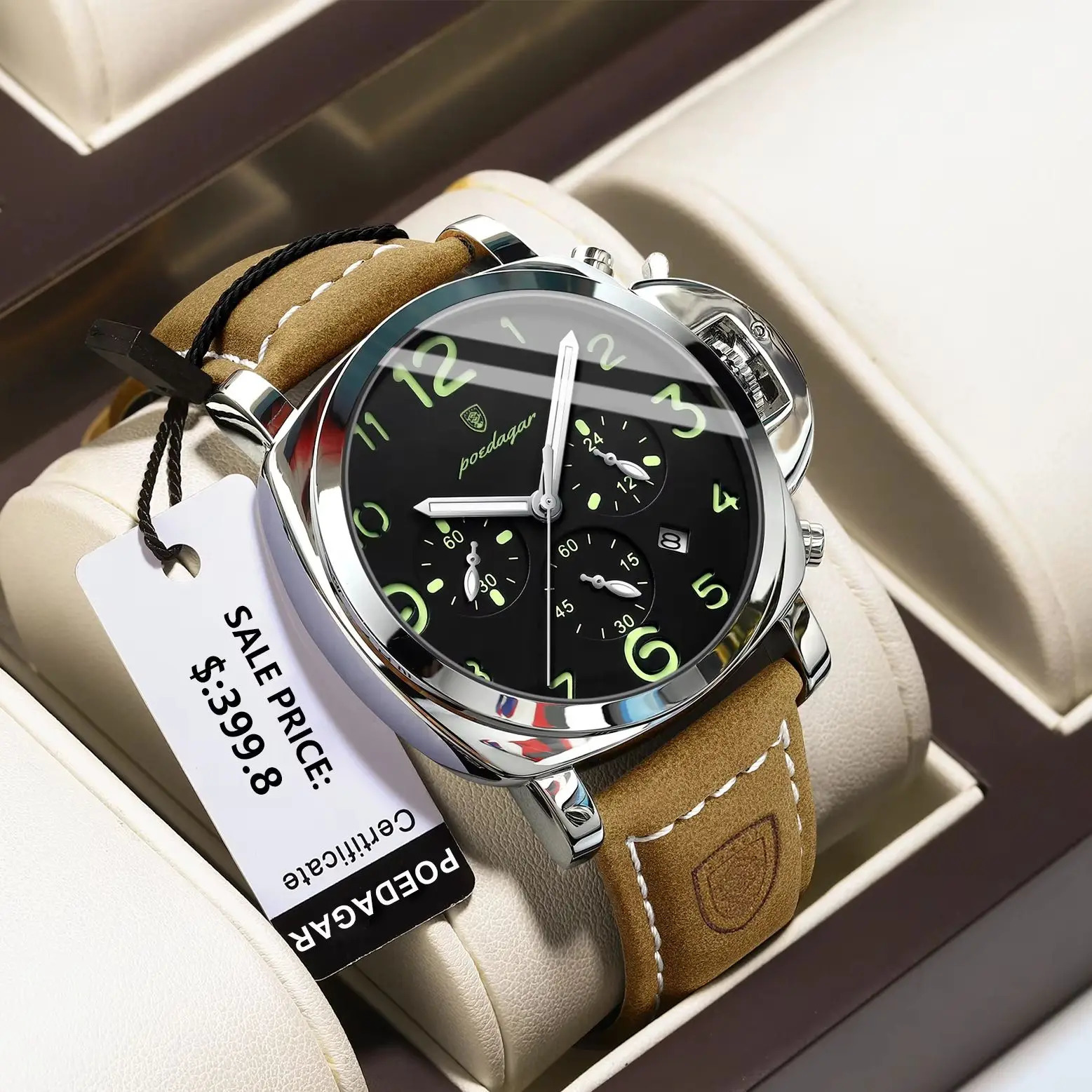 POEDAGAR Top Fashion Watch For Men Waterproof Luminous Chronograph Man Watch Leather Military Mens Quartz Watches Reloj 260120