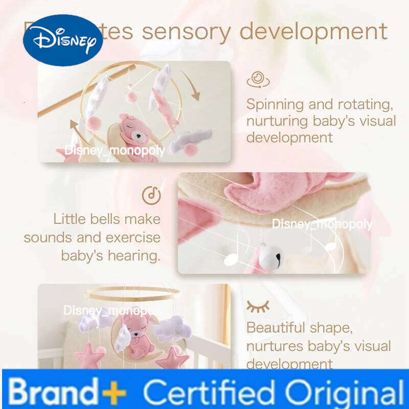 Disney Wooden Baby Rattles Soft Felt Cartoon Bear Toys Hanger Crib Mobile Bed Bell Wood Toy Bracket Kid Gifts H2601261