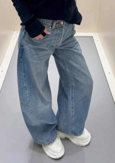 Baggy Blue Jeans for Women Vintage Y2k Letter Rhinestone Straight Denim Pant Streetwear High Waist Wide Leg Trousers C260126 - view 4