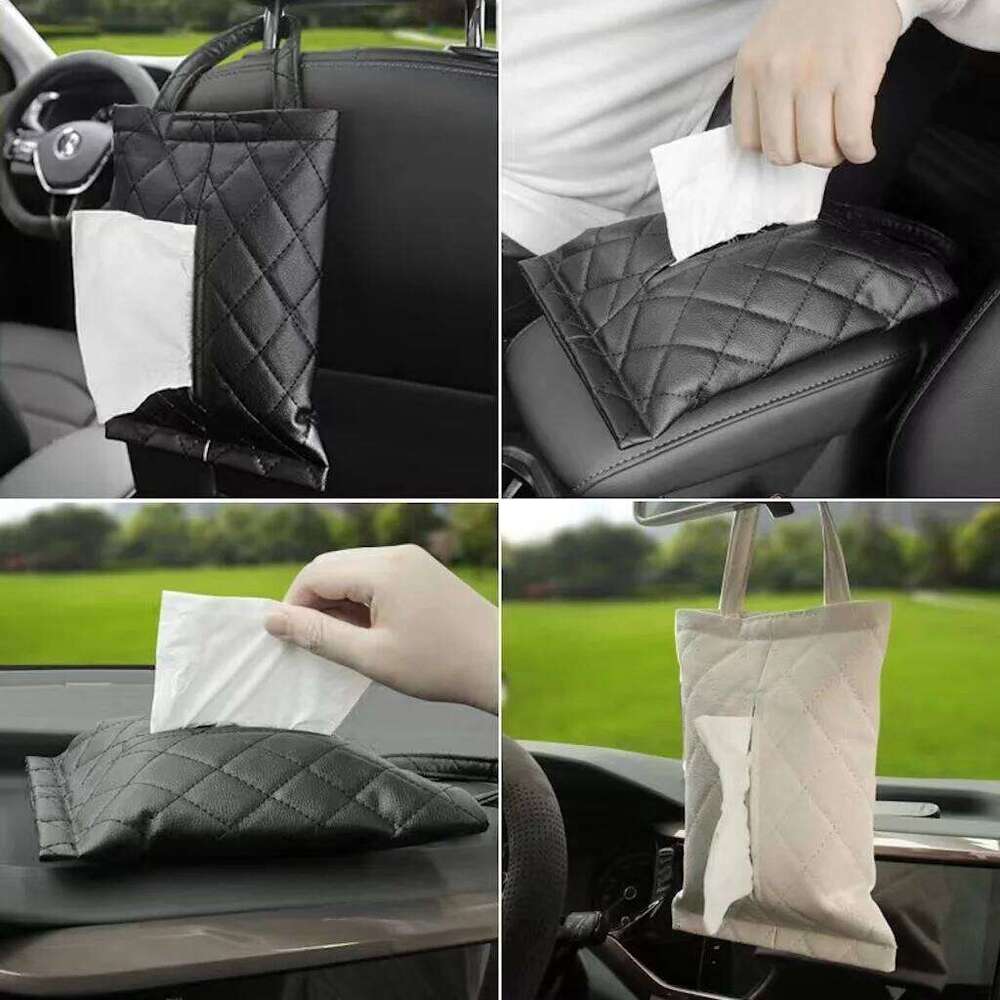 Armrest Back PU Leather Napkin Tissue Holder Car Seat Box Auto Accessories