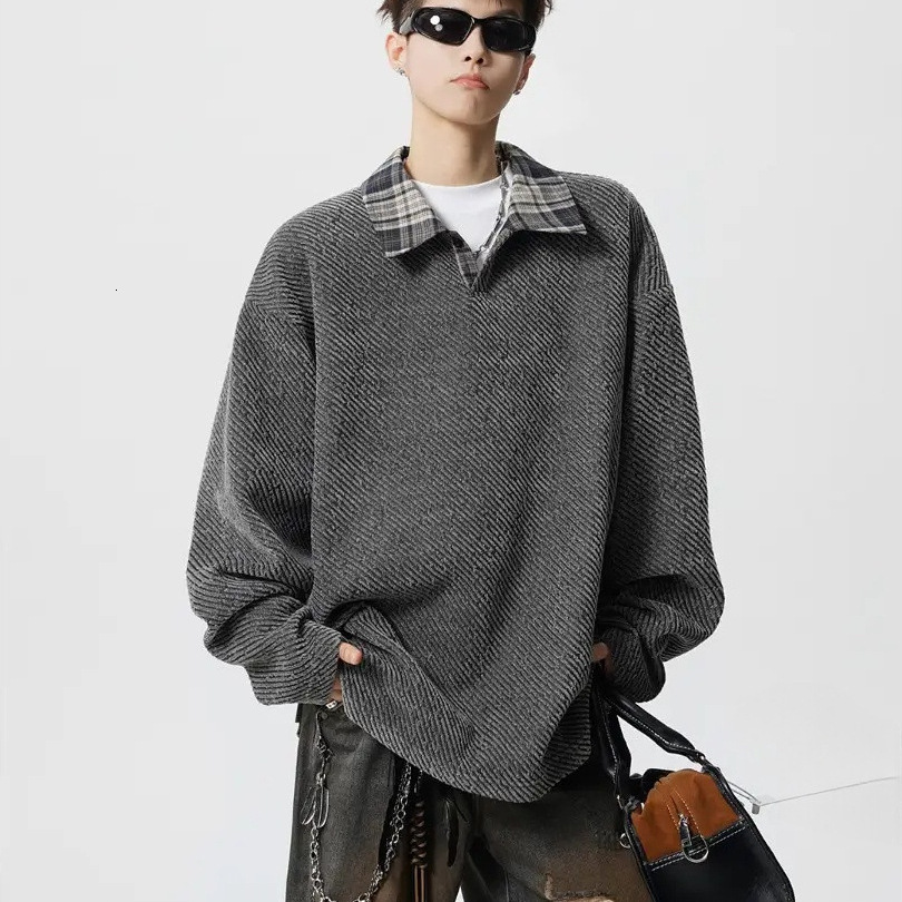 Designer Clothes Style Heavy Luxury Brand Knit Polo Collar Sweatshirt For Men American Retro Atmosphere Design Sense Outerwear