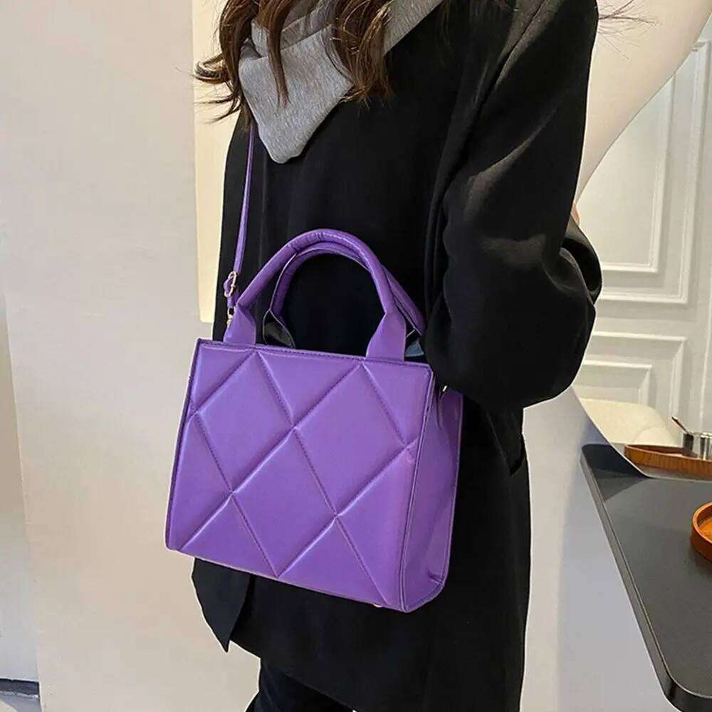 Portable PU Leather Shoulder Bag Solid Color Plaid Crossbody Messenger Bags Women Ladies XJ260125