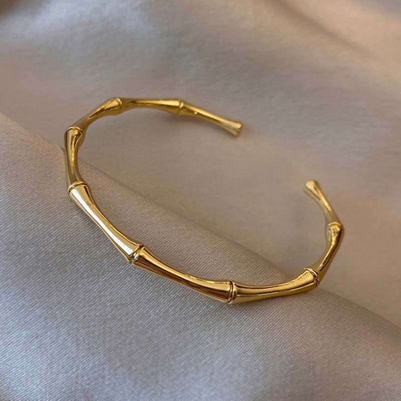 Fashion Simple Open Bamboo Knot Bracelet Gold Plain Circle High-end Non-fading Adjustable