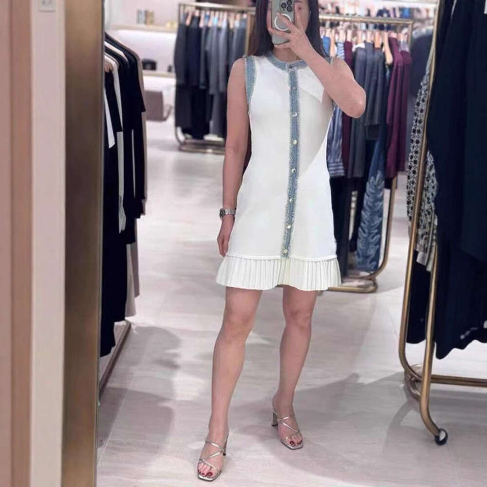 2026 Spring/Summer New Elegant Style Color Block Cowboy Splicing Ruffle Round Neck Knitted Women's Dress