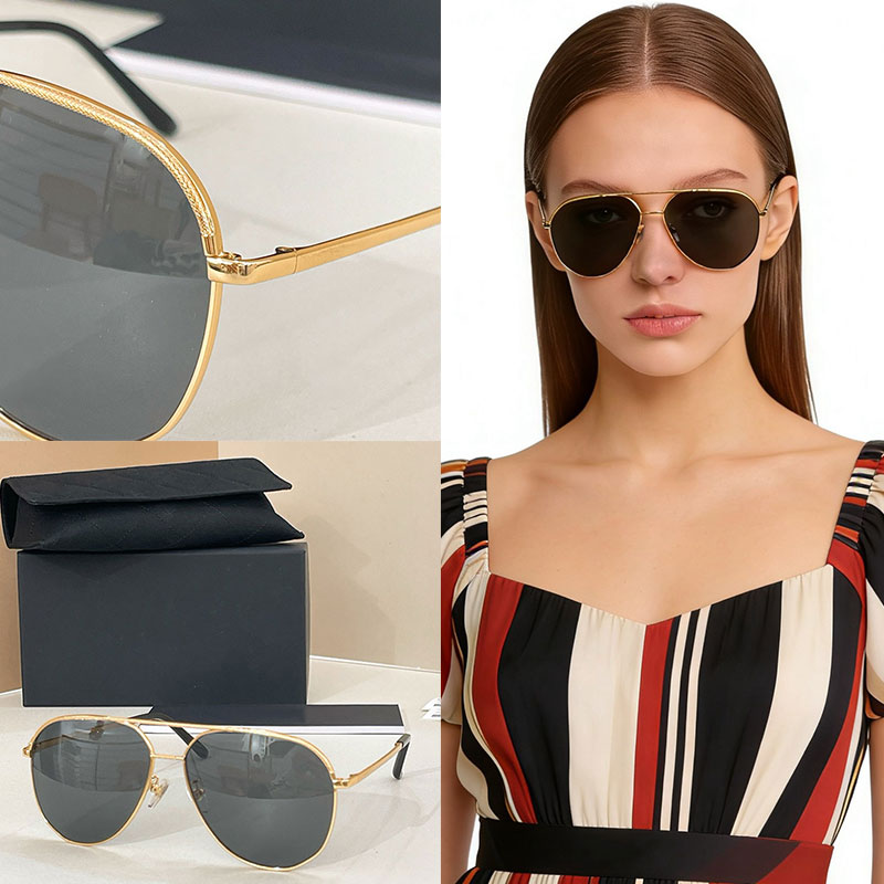 New Fashion Design Classic Style Pilot Sunglasses Exquisite Gold Frame Simple Fashion Style Multi Functional Womens UV400 Protective Glasses 4129