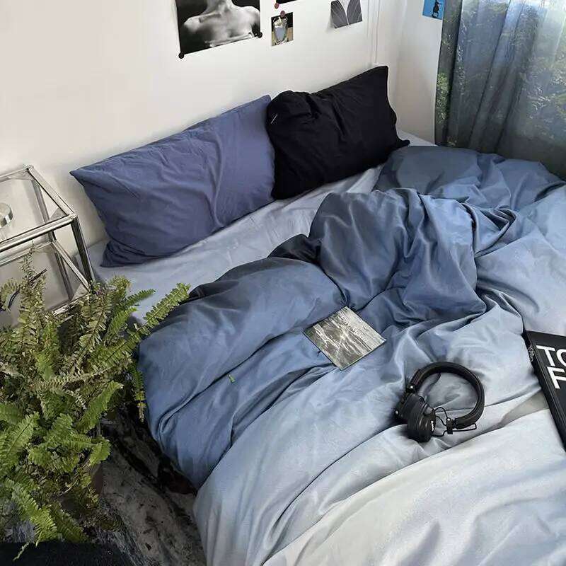 Gradient Blue Bedding Simple style Soft Bed Flat Sheet Pillowcase Single Twin Full Size Adults Teens Duvet Cover Set Kawaii Y260124