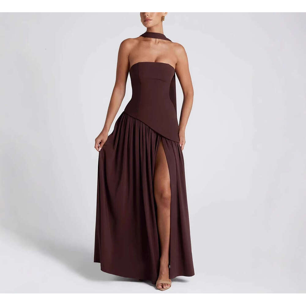2026 European and American women's strapless solid color fashionable and sexy backless high waisted long skirt new style