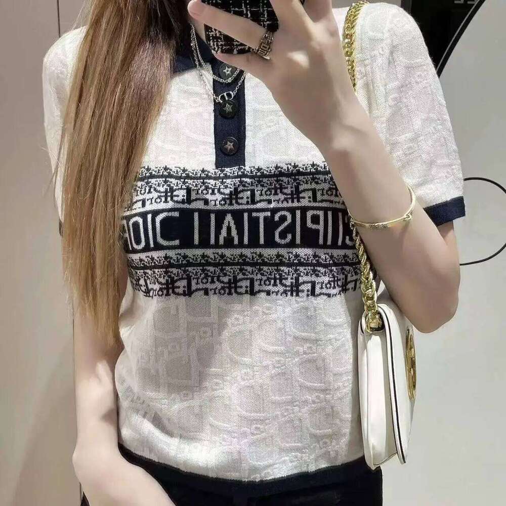 Spring And Summer Thin T Shirt Women S Boutique High End Short Sleeved Knitted Pullover Embroidered New Style