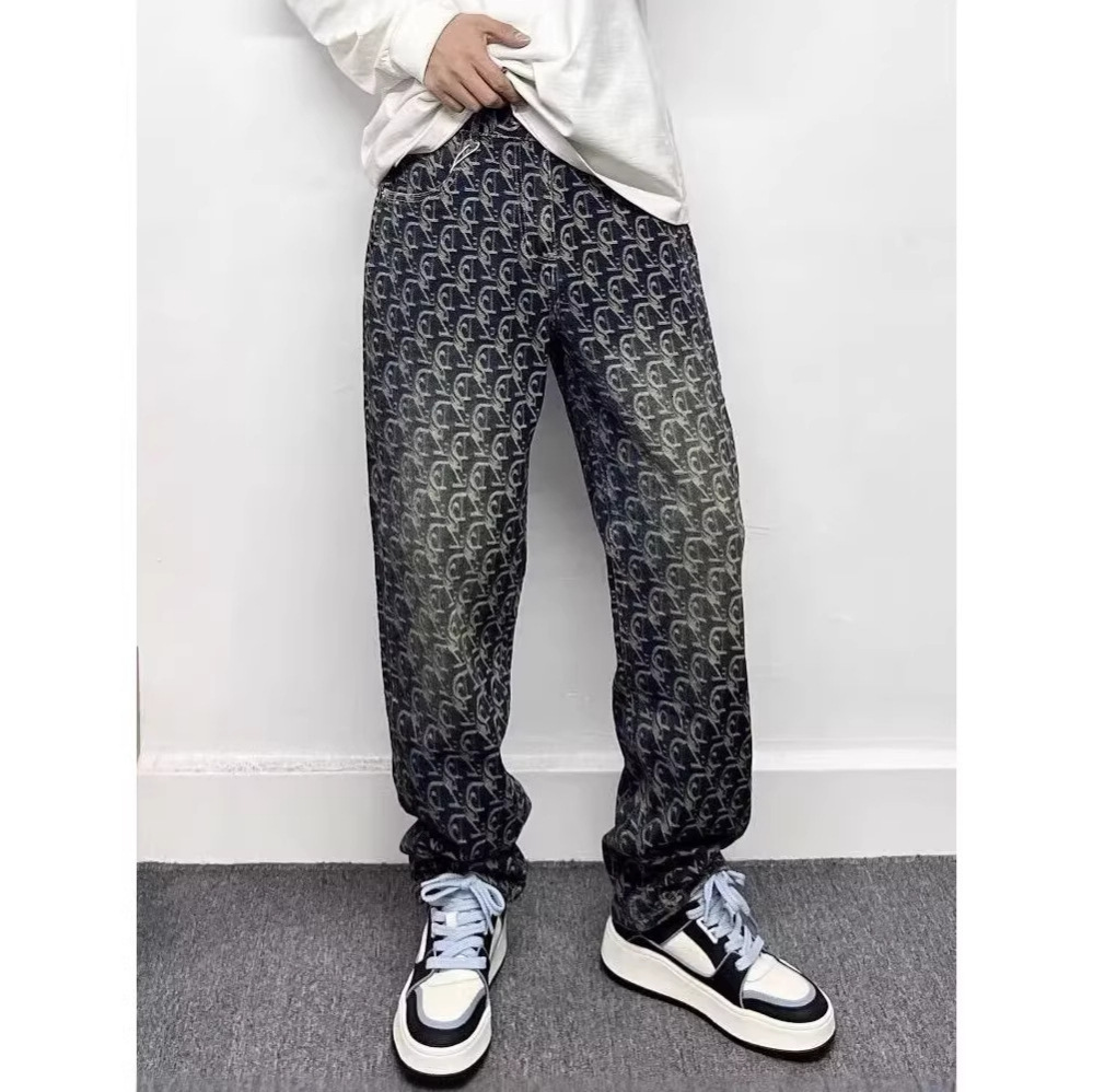Mens Retro Jacquard Embroidery Jeans Casual Straight Fit Long Pants High End Light Luxury Design Men's Clothing Daily Outfit - view 4