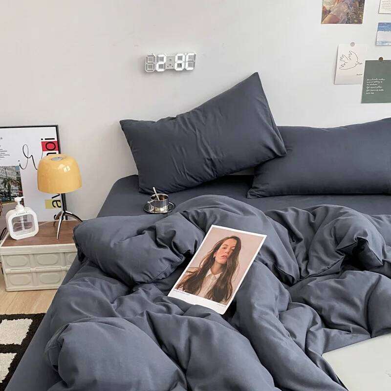 2025 new contrasting washed cotton four-piece student dormitory solid color bed sheet quilt cover three-piece set Y260124