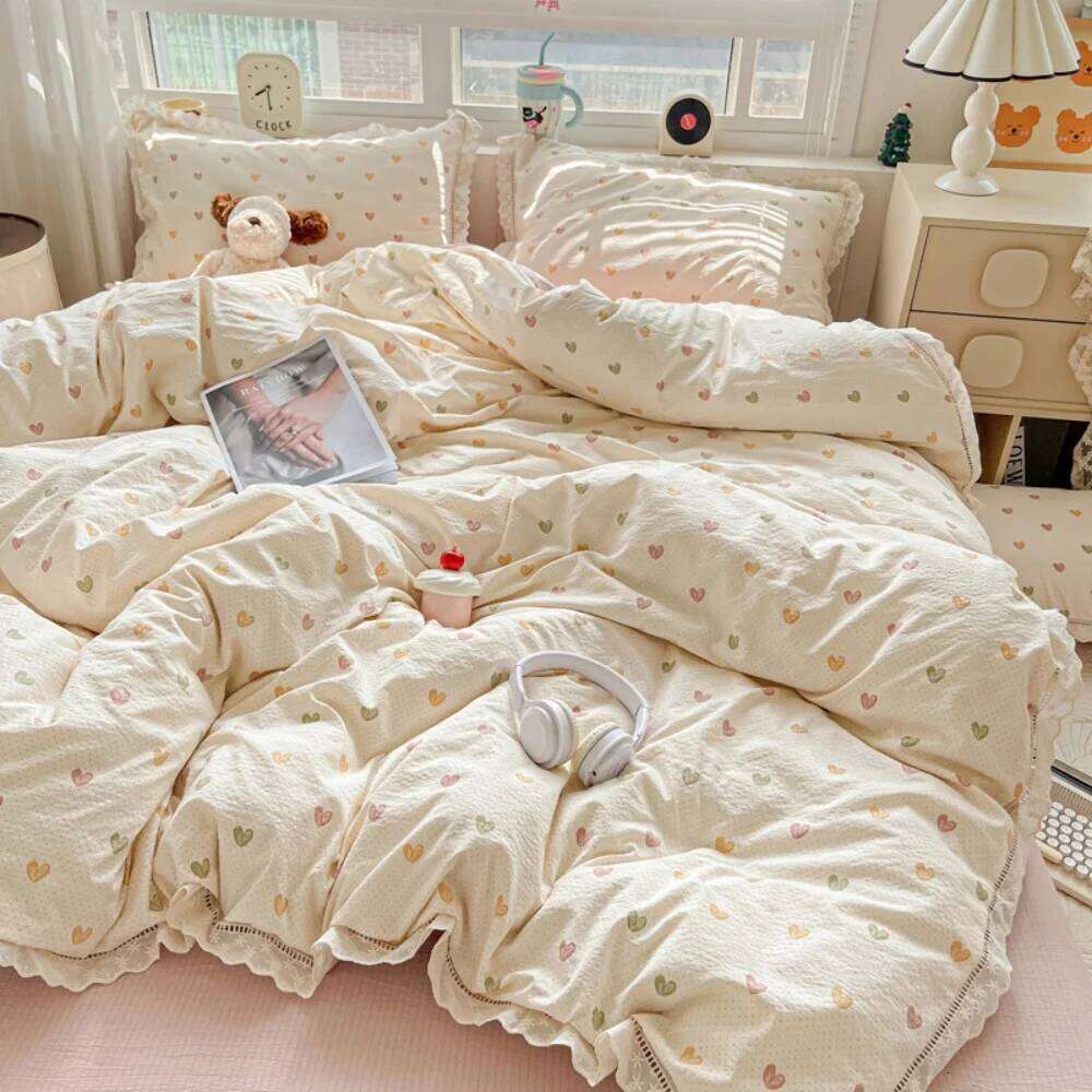 Print Floral Bedding Soft Double Layer Yarn Four Pieces Set Comfortable Duvet Cover Bed Sheet With Pillowcases Home Textiles Y260124
