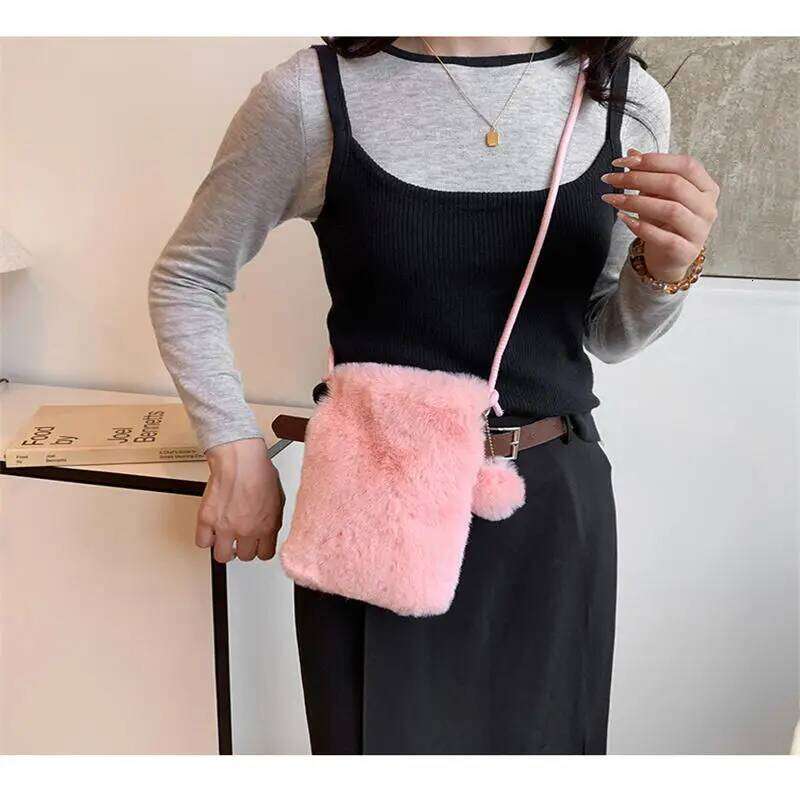 Fashionable Plush Shoulder Large Capacity Soft Solid Color Travel Women's Mini Crossbody Phone Bag XJ260125