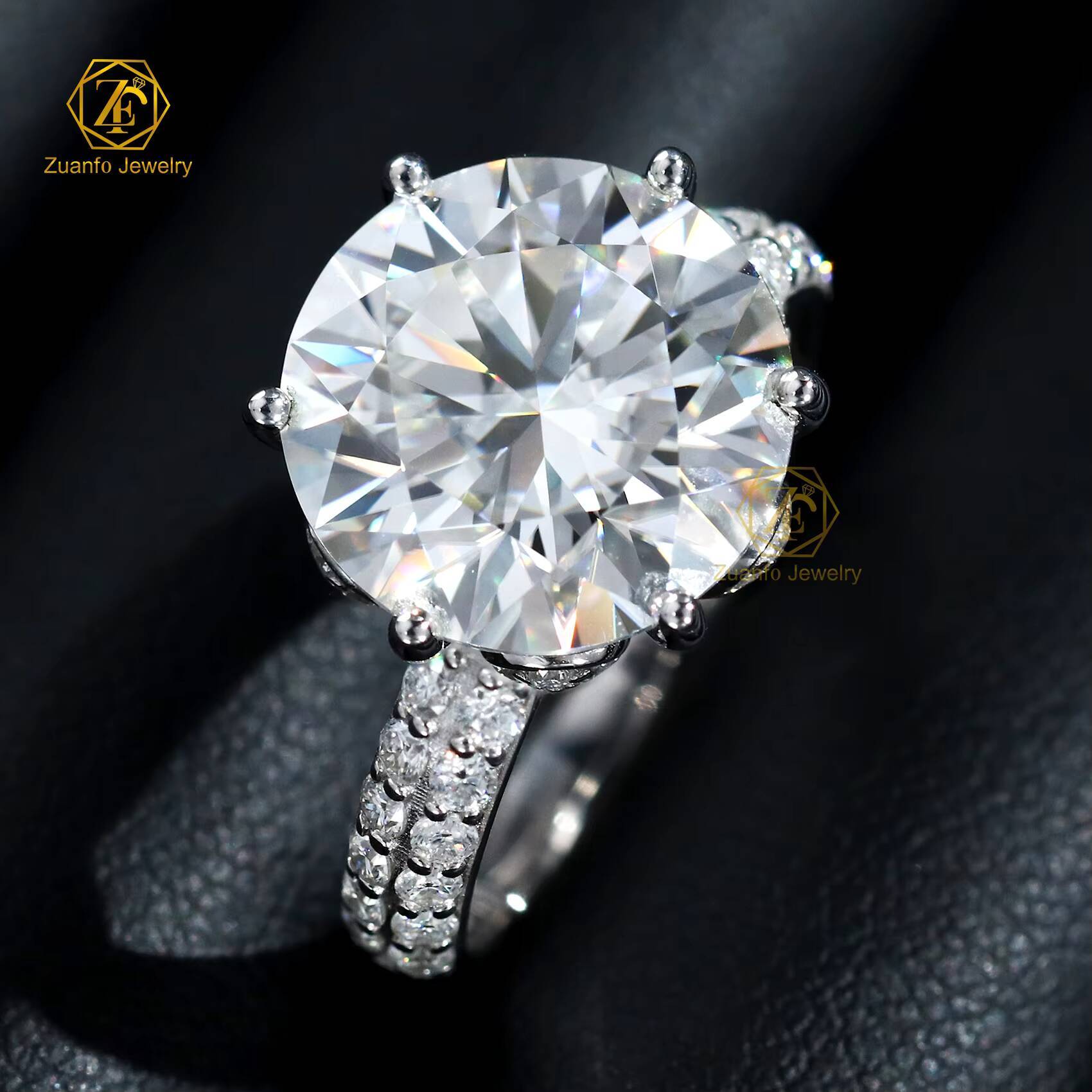 Wholesale 5CT Big Diamond Ring Women Engagement Wedding Jewelry 11mm Round Cut 925 Silver Moissanite Fine Ring for Ladies