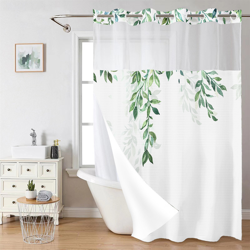 YL-38252 Digital Printed Double-Layer Large Ring Polyester Shower Curtain - Waterproof and Mildew-Proof, Floral Pattern Bathroom Curtain