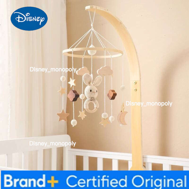 Disney Baby Wooden Cartoon Rabbit Hanging Rattles Hanger Crib Mobile Bed Bell Wood Toy Holder Arm Bracket Kid Gifts H260126