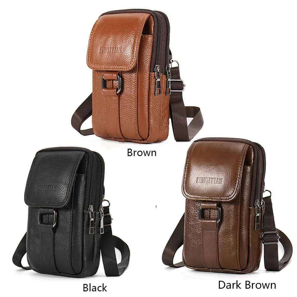 Portable Men Messenger Bags Cowhide Leather Belt Pouch Purse Fashion Simple Multi-pockets Casual for Outdoor Sport XJ260125