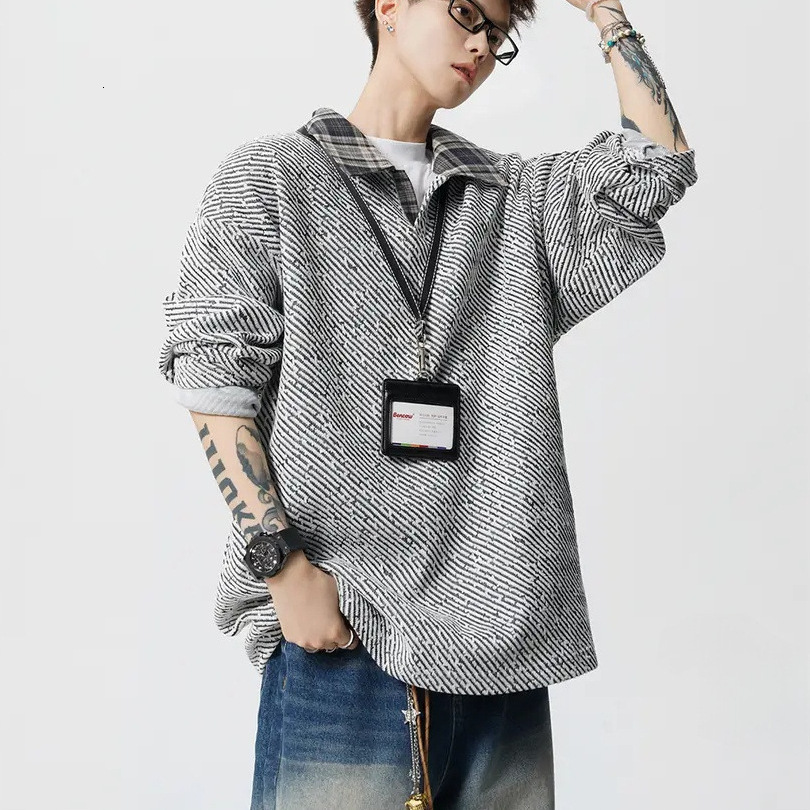 Designer Clothes Style Heavy Luxury Brand Knit Polo Collar Sweatshirt For Men American Retro Atmosphere Design Sense Outerwear