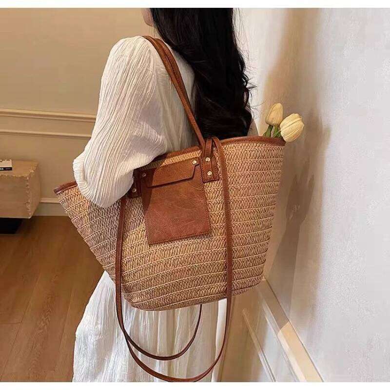 Fashionable New Large Capacity Shoulder Bag, Handwoven Vacation Style Casual Women's Versatile Handbag XJ260125