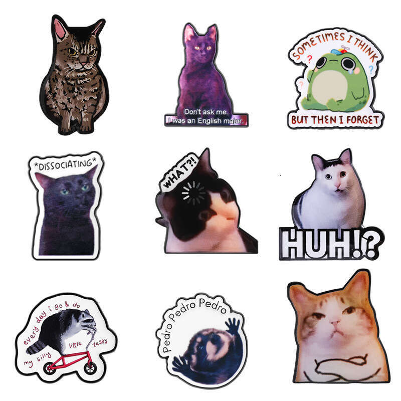 Fun Emoji Brooch Cat Frog Raccoon Quirky Text Ins Trendy Personality Pin Bag Decoration Badge