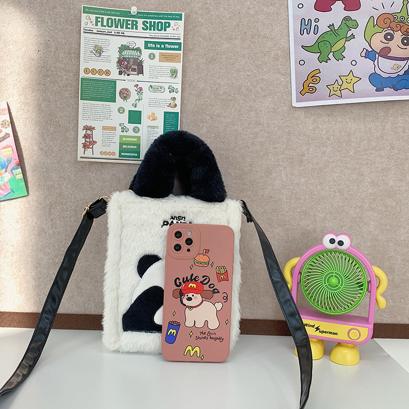 Cute Panda Furry Crossbody For Women Winter New Niche Trendy Plush Korean Style High-Quality Small Square Bag