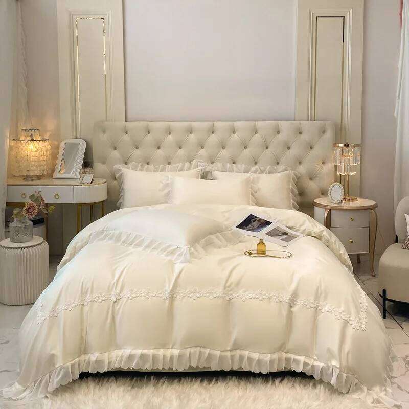 2025 new washed silk lace princess style bed sheet quilt solid color household four-piece set Y260124