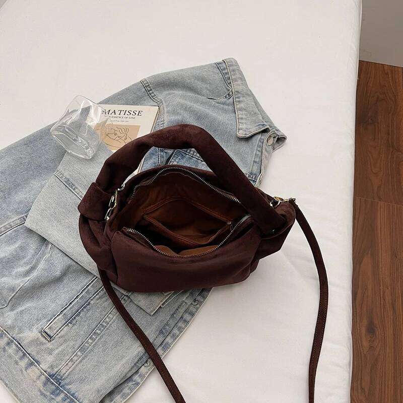 LEFTSIDE Women Small Faux Suede Shoulder 2025 Winter Retro Soft Crossbody Bag Luxury Designer Trend Brand Handbags XJ260125