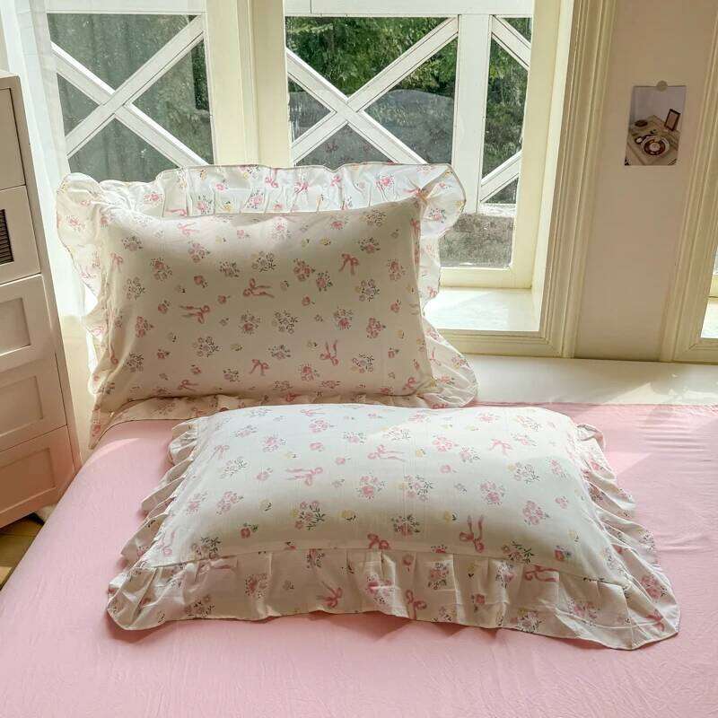 INS Floral Style Bedding Sets 2025 Ruffle Lace Bow Quilt Romantic Bedclothes Decor Woman Girls Bedroom Duvet Cover 4pcs Y260124