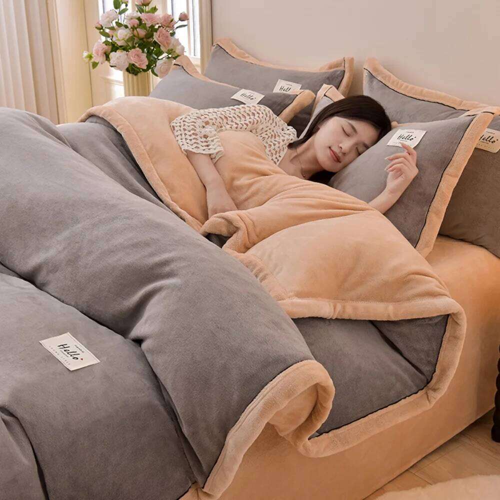 Winter Thickened Milk Velvet Bedding Warm Duvet Bedroom Decor Quilt Cover Bed Sheet Pillowcase Soft Four-Piece Set Y260124